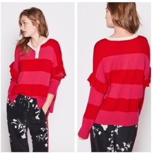 Joie Cashmere Inghin Striped Ruffle Rugby Sweater